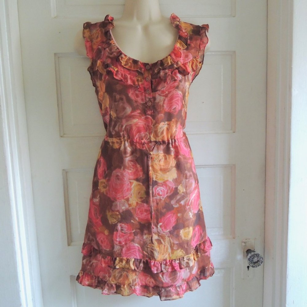 J. Crew Pink & Gold 100% Silk Ruffle Dress 4 *Fits M*